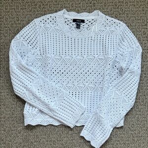 Aqua White Crochet Openwork Pullover